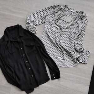 Candie's Black Button-Front Blouse And  Printed Blouse With Cut Out